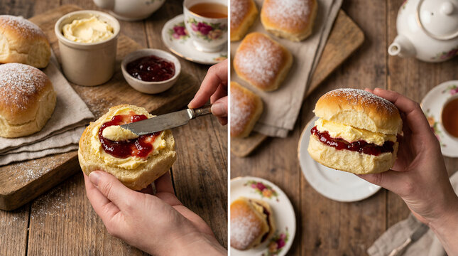 Devonshire Splits Traditional British Buns with Clotted Cream and Jam