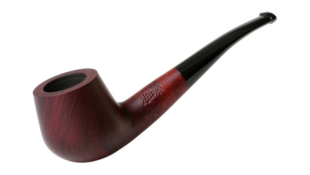 Dark polished wooden smoking pipe, featuring a black mouthpiece and intricate carved details