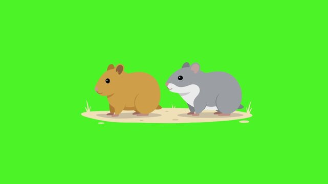 Two Cute Cartoon Hamsters Standing Together.