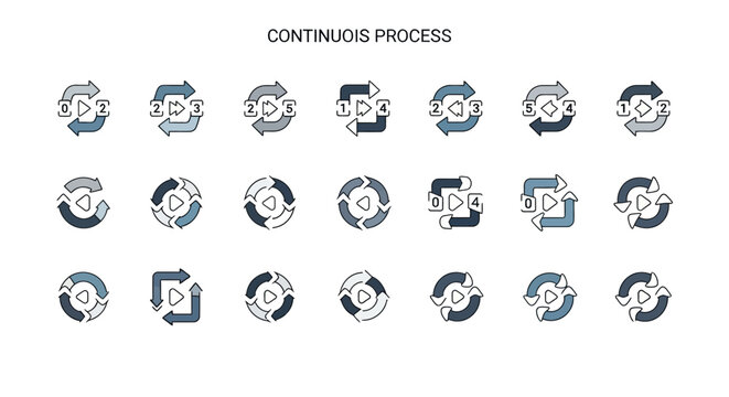 Continuous Process Cycle Icons Set for Workflow and Development