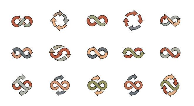 Infinity Loop Symbols Collection with Arrows - Endless Cycle and Continuous Process Icons