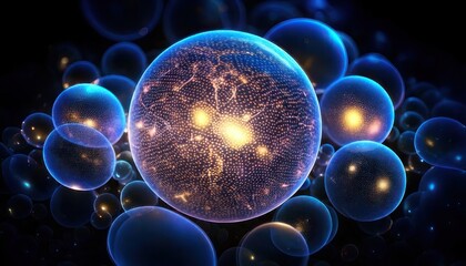 Naklejka premium Abstract Spheres with Internal Light and Cosmic Texture.