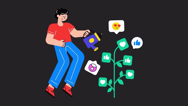 Grow Their Social Media  2D Animation on Transparent Background