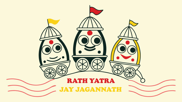 Happy Rath Yatra Banner with Lord Jagannath, Balabhadra and Subhadra on Chariots &ndash; Indian Festival Vector Illustration&rdquo;