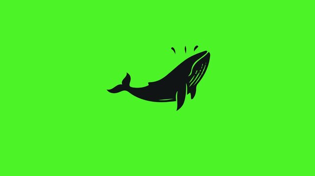 Black whale silhouette on green screen.