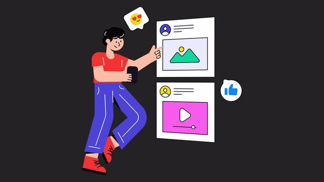 Posting Content On Social Media  2D Animation on Transparent Background