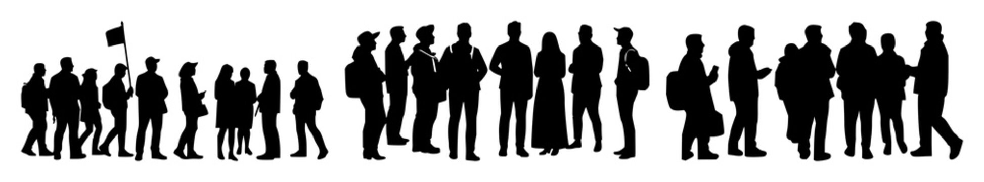 Guided tour group icon set with solid black icon on bright white background featuring travel, group, tour with guide and icon