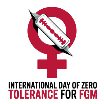 A vector graphic illustration of a syringe piercing a female symbol on International Day of Zero Tolerance for FGM
