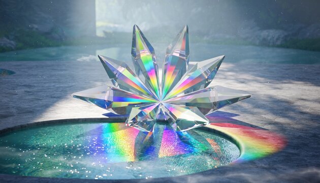 Crystal Flower Refracting Light in Water