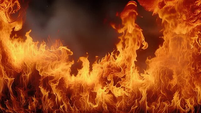 Bright fire effect on a black background. Burning fire flames animation