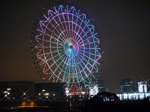 お台場の観覧車 夜景 東京の都市風景（現存しない施設）