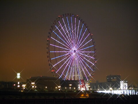 お台場の観覧車 夜景 東京の都市風景（現存しない施設）