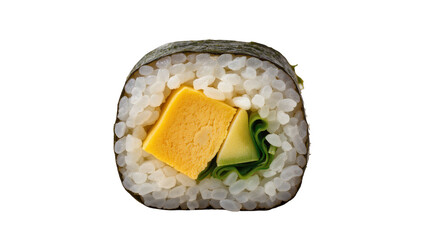 Classic maki sushi roll featuring egg cucumber, and seasoned rice wrapped in nori seaweed © Eva