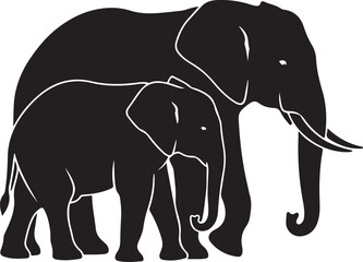 Fototapeta premium Elephant Family Silhouette Mother and Baby Symbol of Love Care Protection and Wildlife Conservation