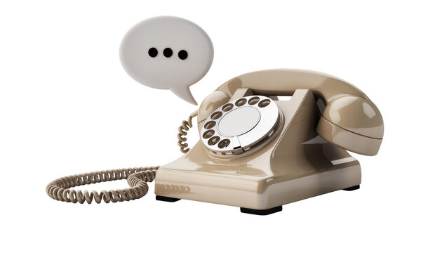 Vintage beige rotary telephone, displaying speech bubble with ellipsis