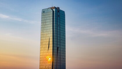 Obraz premium Glass Skyscraper Reflecting Sunset