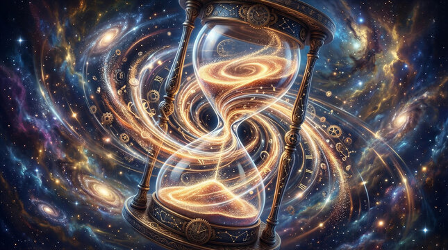 Hourglass transforming universe, measuring cosmic time and space