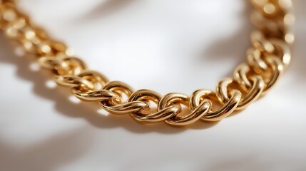 Obraz premium Close-up of a luxurious gold chain, showcasing intricate details and shiny texture, perfect for jewelry enthusiasts.