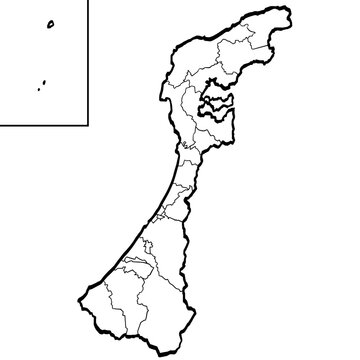 石川県地図 筆タッチ 市町村区分 和風 中部地方 日本 / A brushstroke map of Ishikawa prefecture 2