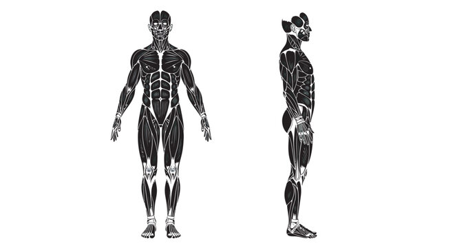human body anatomy black silhouettes full body front and side view