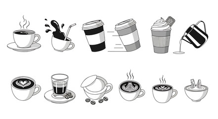 Fototapeta premium Collection of Coffee Drinks and Elements in Flat Design Vector Illustration