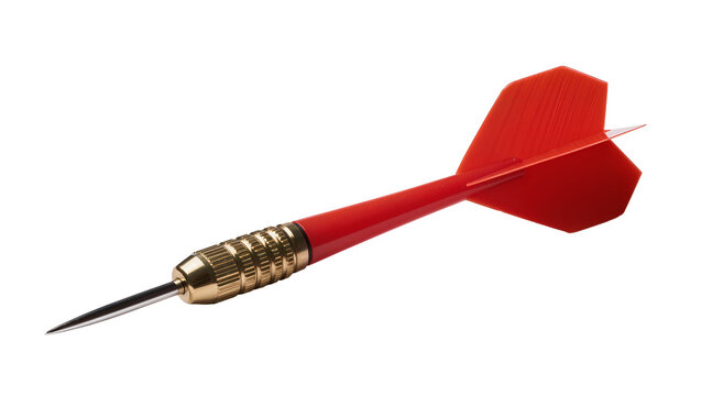 Red dart with gold stem, sharp steel point poised for target