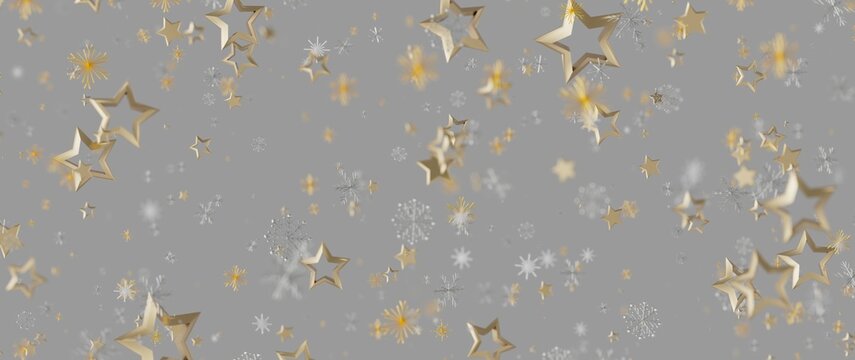 Festive background with gold stars and snowflakes, great for celebrations, holidays, winter and chr