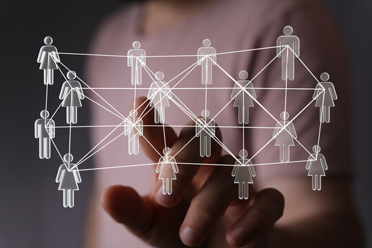 Connecting people and concepts of business, teamwork, network, partnership, communication, and digital technology. Coll