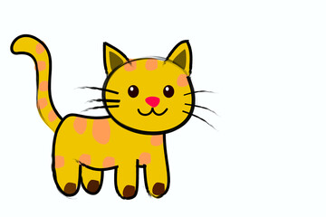 Fototapeta premium Orange cartoon cat image, looks cute with white background.