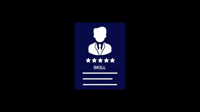 Animated professional skill level icon with 5 star rating and user avatar development business achievement quality success level rank growth.
