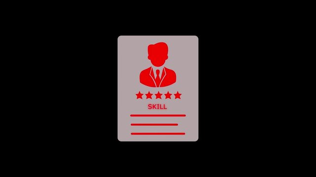 Animated professional skill level icon with 5 star rating and user avatar development business achievement quality success level rank growth.
