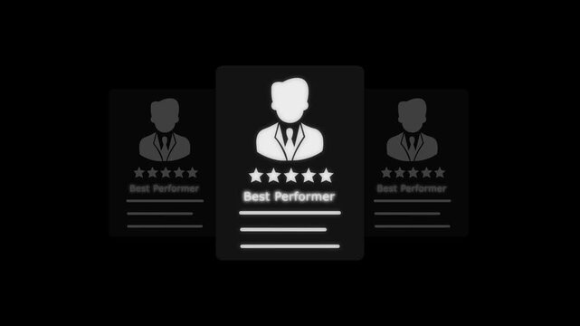 Best Performer Profile Card Animation with Five Star Rating leadership career growth feedback appraisal five stars certification.