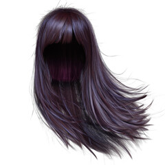 Fototapeta premium 3D rendered female straight hair with bangs, isolated on a transparent background