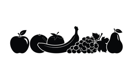 A vibrant assortment of fruits displayed in a striking black silhouette © Jesmin