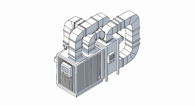 Isometric Industrial HVAC Air Handling Unit and Ventilation System Illustration