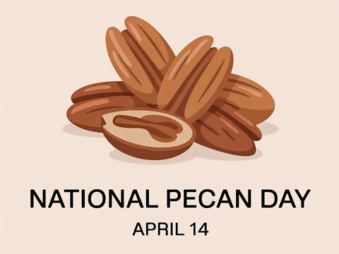 Vector illustration of pecans on light brown background for national pecan day on april 14
