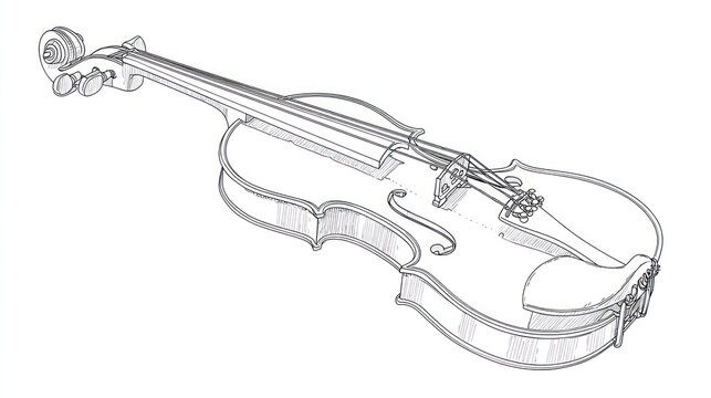 Line-art depiction of a bowed string instrument with detailed structure