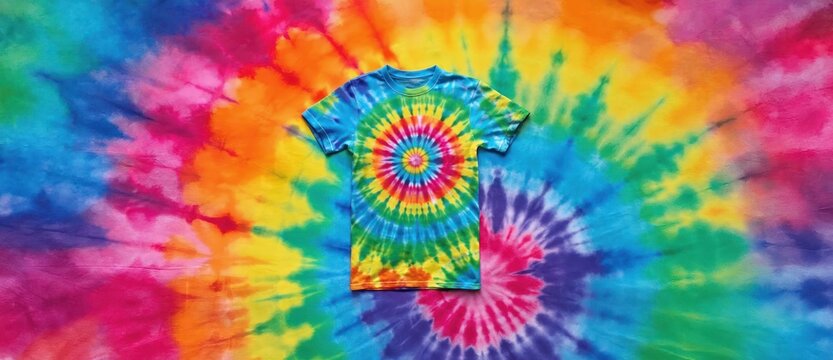 Colorful tie dye t shirt with vibrant swirls and circular design