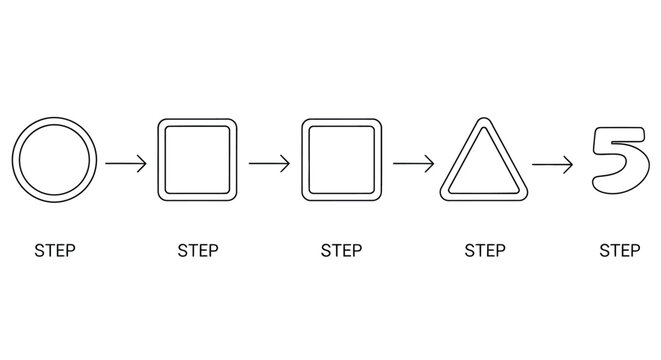 Geometric shape transformation sequence with arrows and numbered steps high quality
