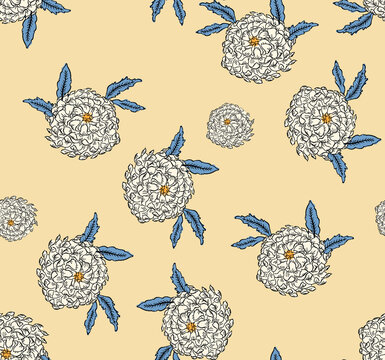 offwhite big Marigold beautiful flower with yellow background  print pattern perfect for beautiful summers 
