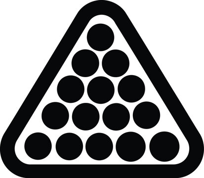 Black and white icon of a billiard ball rack with fifteen balls inside a triangle frame.