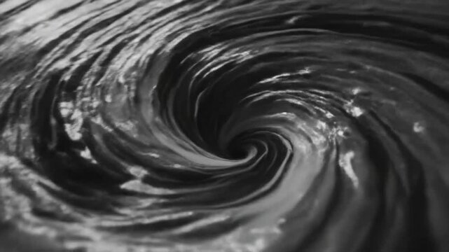 Mesmerizing black and white shot of a water vortex drawing everything into a dark deep hole