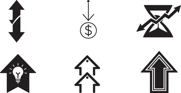 Analytics growth decline arrow icon set for finance charts isolated background