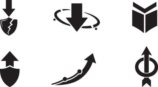 Business trend arrow icon set for growth decline analytics isolated white