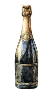 PNG Elegant watercolor champagne bottle illustration.