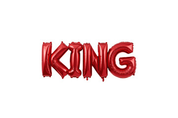 Red foil balloon letters spelling king word on transparent background