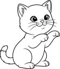 Obraz premium Cute cartoon kitten outline, black and white drawing, playful pose, isolated on white