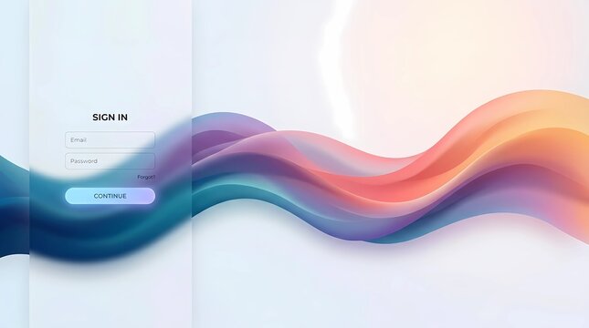 Abstract fluid wave design with login interface on gradient background