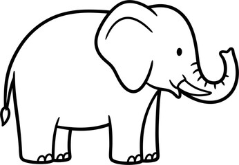 Fototapeta premium Cute cartoon elephant drawing, simple line art illustration, white background