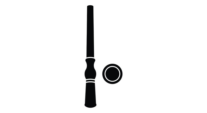A minimalist depiction of a wand and snitch presented in stark black shapes against a white background silhouette